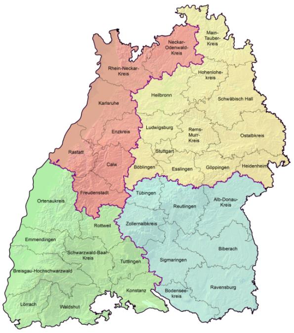 Landkarte der Dienststellen, Untere Landwirtschaftsbehörden in Baden-Württemberg