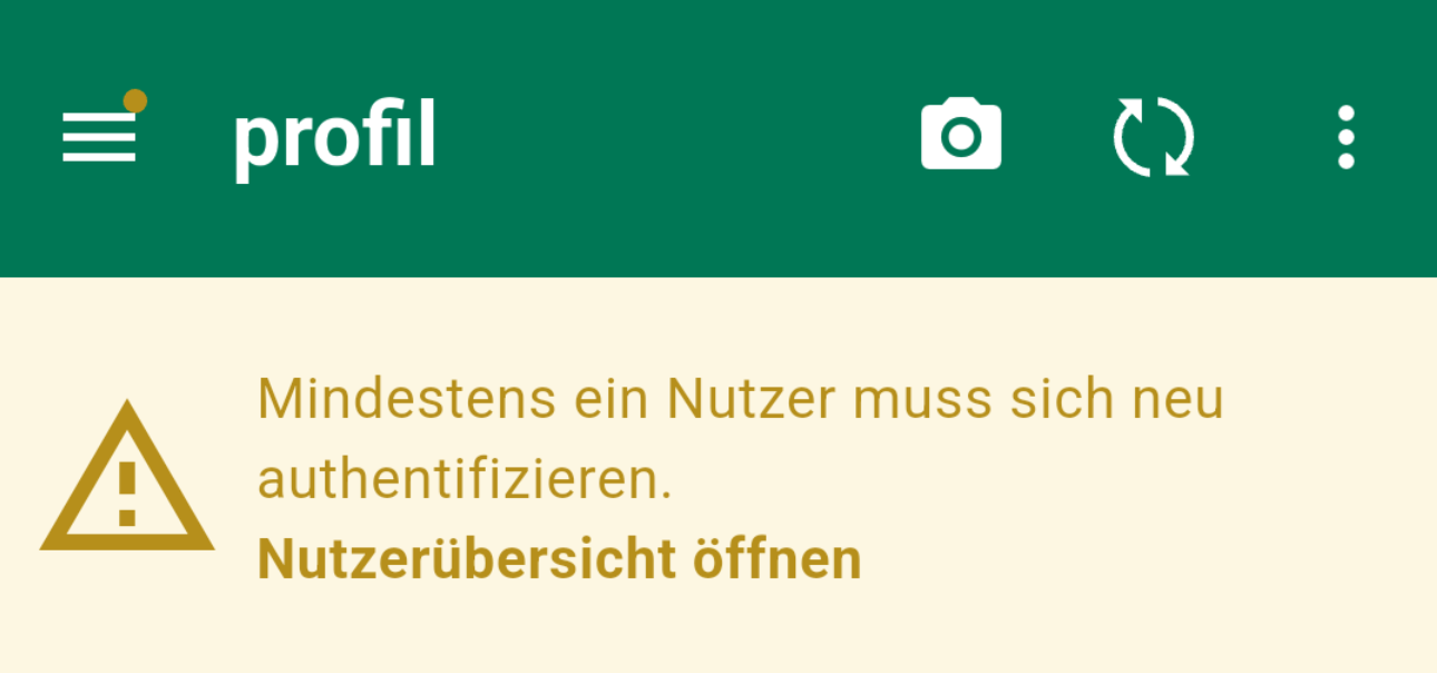 Bildschirmkopie der profil BW-App mit Hinweisen zur erneuten Öffnung der Nutzerübersicht
