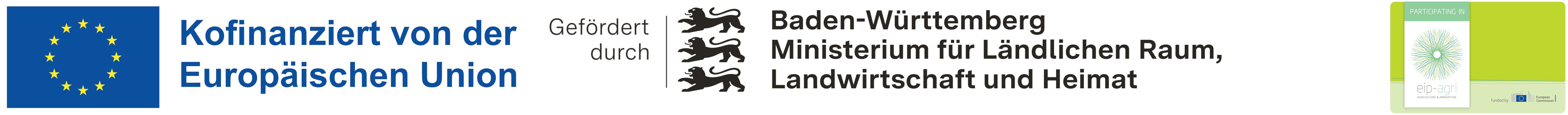 Von links nach rechts: Logos der Europäischen Union, EIP-Agri und des Landes Baden-Württemberg