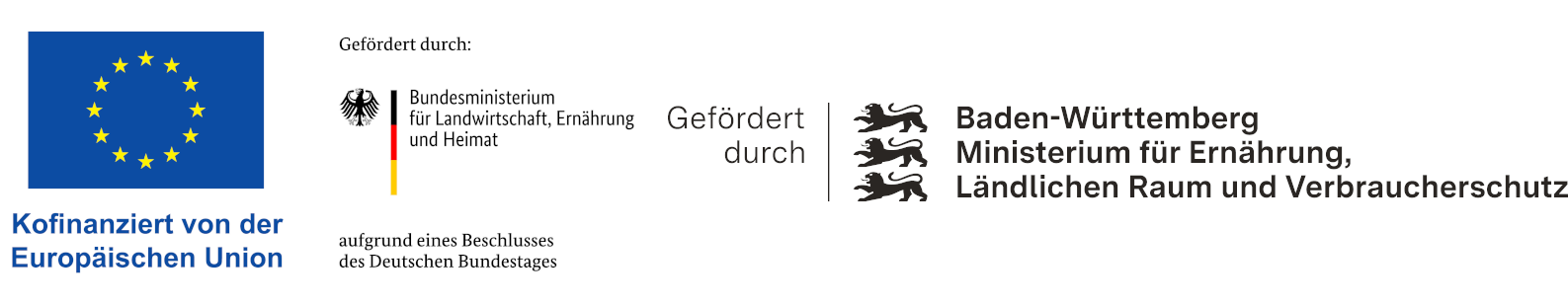 Zusammenstellung der folgenden drei Logos: Logo ELER Europäischer Landwirtschaftsfonds für die Entwicklung des ländlichen Raums, Logo Bundesministerium für Landwirtschaft, Ernährung und Heimat und Logo Ministerium für Ernährung, Ländlichen Raum und Verbraucherschutz