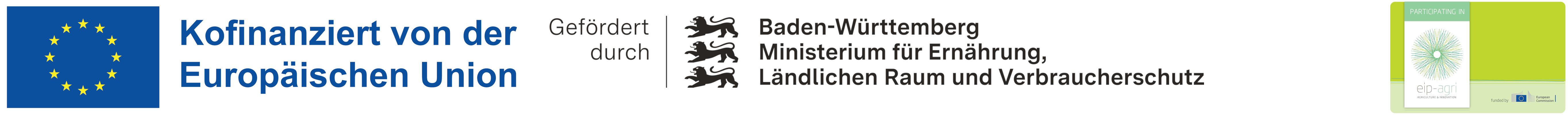 Von links nach rechts: Logos der Europäischen Union, EIP-Agri und des Landes Baden-Württemberg